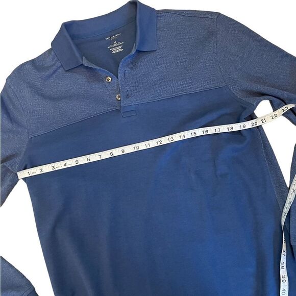 MENS VAN HUESEN Flex Blue Pullover Collared Long Sleeve Polo Shirt M - Picture 5 of 7